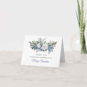 Carte De Remerciements Bleu blanc Flore 100e anniversaire Photo