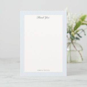 Carte De Remerciements Bleu Blanc Rayure Classique Élégant Nom de la Baby