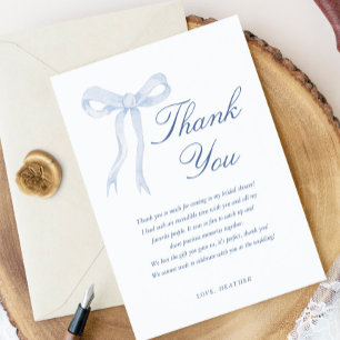 Carte De Remerciements Bleu Bow Elle Attache La Fête des mariées Du Noeud