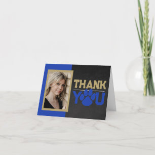 Carte De Remerciements Bleu & Bronze Empreinte de patte Graduation 2 Phot