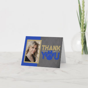 Carte De Remerciements Bleu & Bronze Empreinte de patte Graduation Pliage