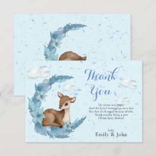 Carte De Remerciements Bleu Brown Petits nuages Bambi Poussière demi-lune
