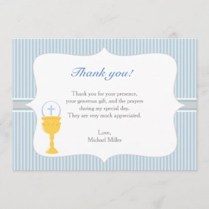 Carte de remerciements bleu Chalice Communion