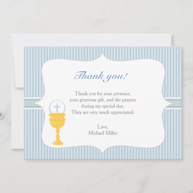 Carte de remerciements bleu Chalice Communion (Devant)