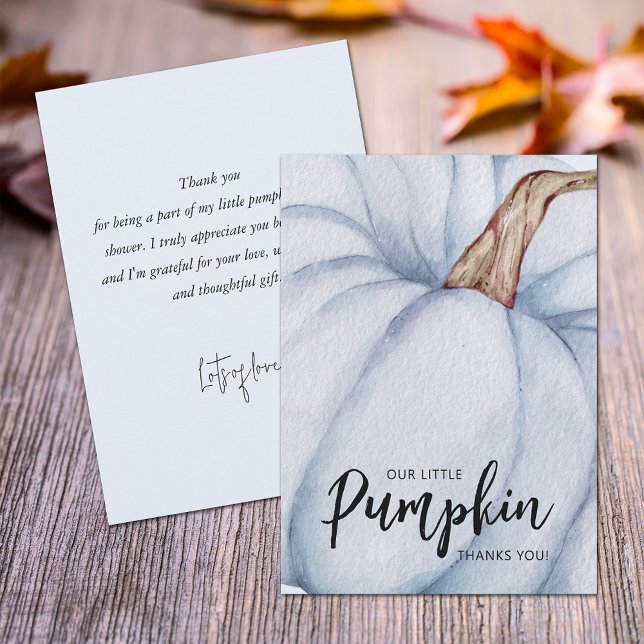 Carte De Remerciements Bleu Citrouille Automne bébé garçon (Blue pumpkin baby shower flat thank you cards feature your message on the back.)