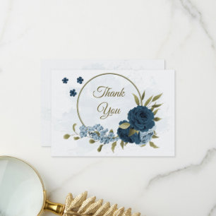 Carte De Remerciements bleu clair bleu marine bleu fleurs mariage botaniq