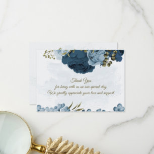 Carte De Remerciements bleu clair bleu marine bleu fleurs mariage botaniq