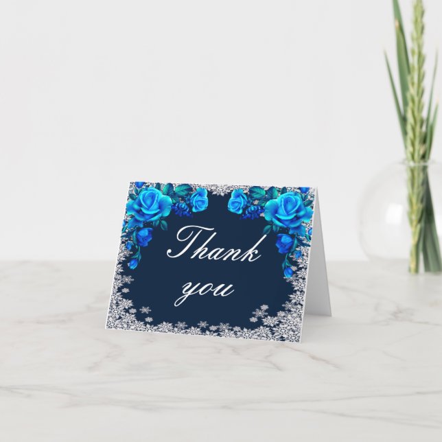 Carte De Remerciements Bleu clair Rose Flocon de neige Noël (Devant)