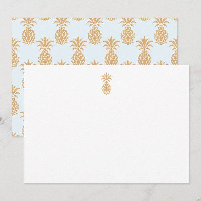 Carte de remerciements bleu d'ananas tropicale (Devant / Derrière)