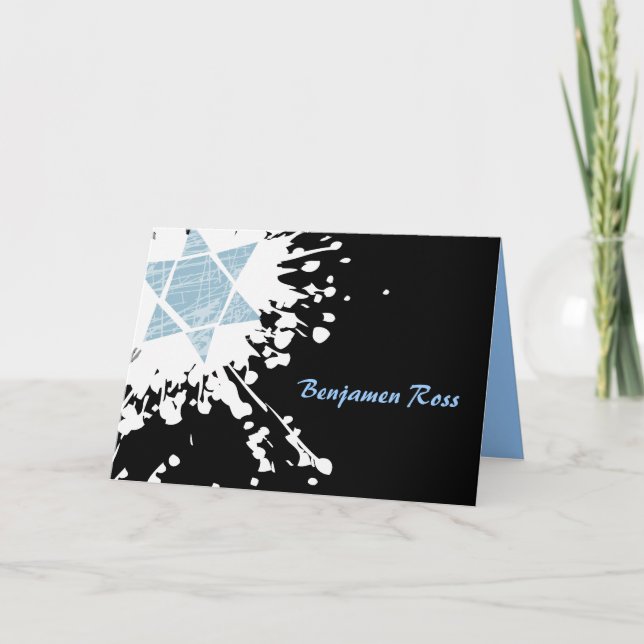 Carte de remerciements bleu de bat mitzvah de (Devant)