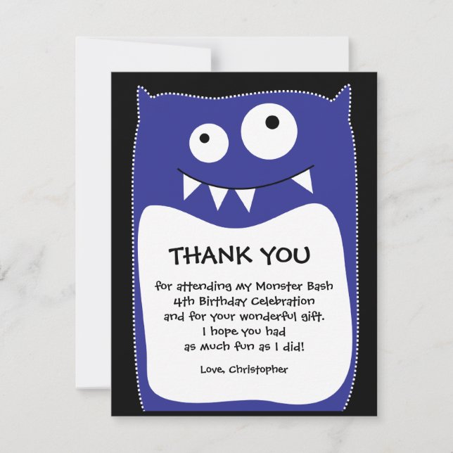 Carte de remerciements bleu de coup de monstre (Devant)