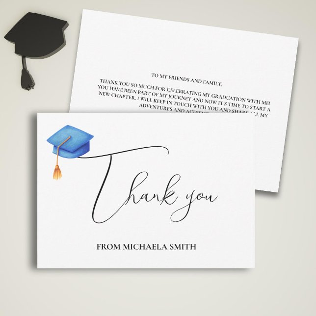 Carte De Remerciements Bleu de graduation simple et moderne (Créateur téléchargé)