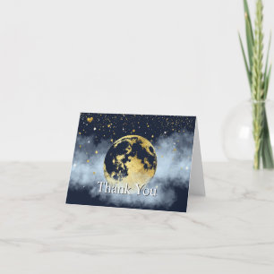 Carte De Remerciements Bleu de la Marine sur la Lune et étoiles Or célest