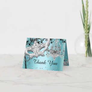 Carte de remerciements bleu de mascarade de lustre