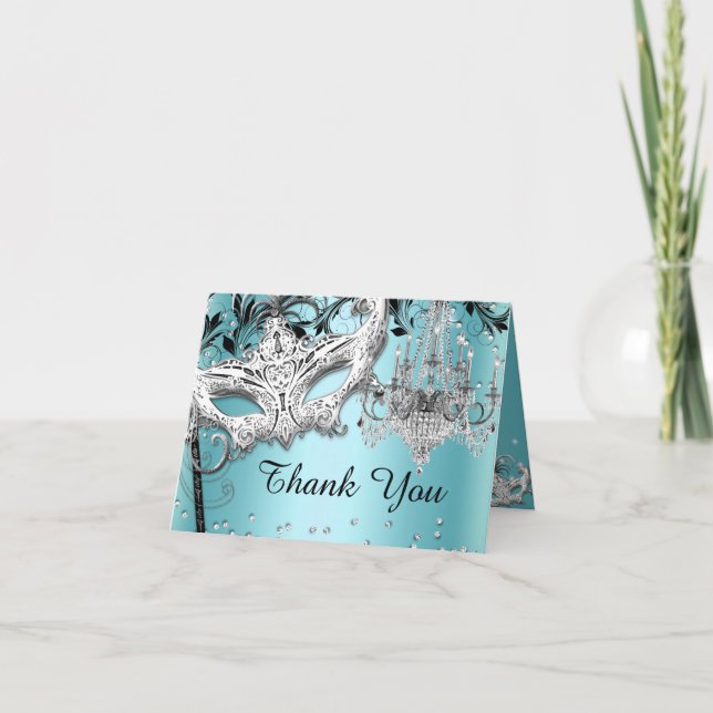 Carte de remerciements bleu de mascarade de lustre (Devant)