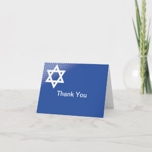 Carte de remerciements bleu de Mitzvah de barre