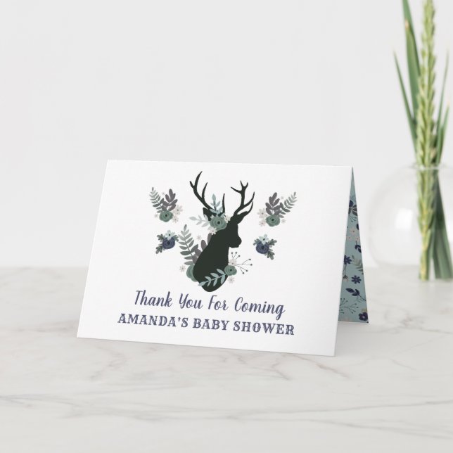 Carte De Remerciements Bleu de tête de cerf Rustique Baby shower Floral M (Devant)