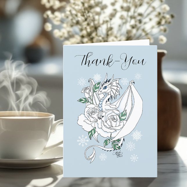 Carte De Remerciements Bleu des flocons de neige du dragon blanc d'hiver (Créateur téléchargé)