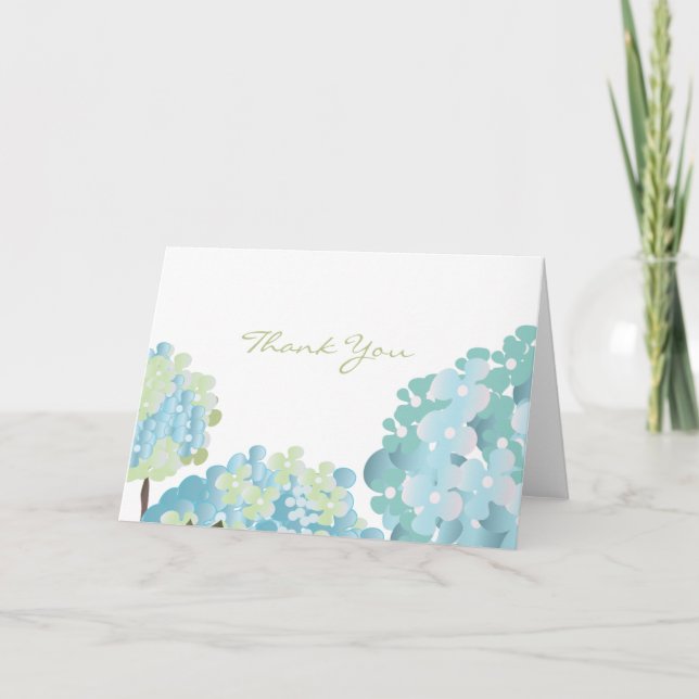 Carte de remerciements bleu d'hortensia (Devant)