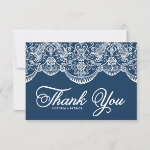 Carte De Remerciements Bleu Elegant Botanique Brocade Lace Mariage