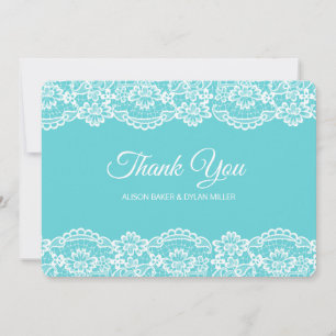 Carte de remerciements bleu élégant de dentelle de