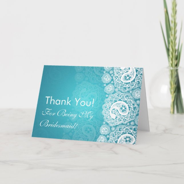 Carte De Remerciements Bleu élégant de dentelle de Paisley de demoiselle (Devant)