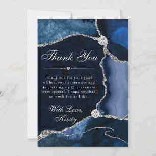 Carte De Remerciements Bleu et Argent Faux Parties scintillant Agate Quin