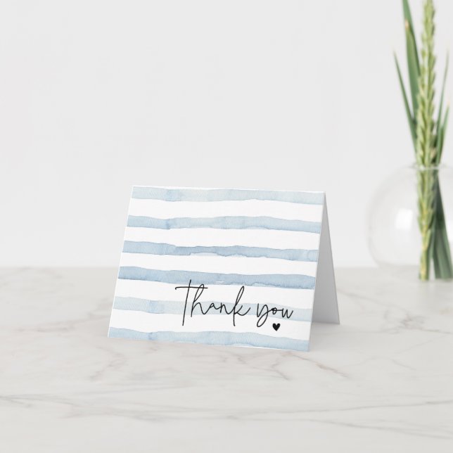 Carte De Remerciements Bleu et blanc Aquarelle bandes pliées (Devant)