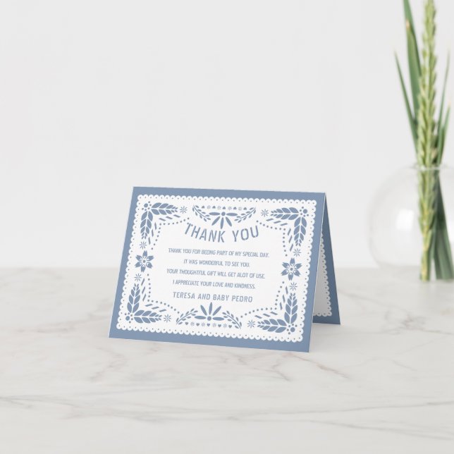 Carte De Remerciements Bleu et blanc bleu foncé picado Bébé garçon Douche (Devant)