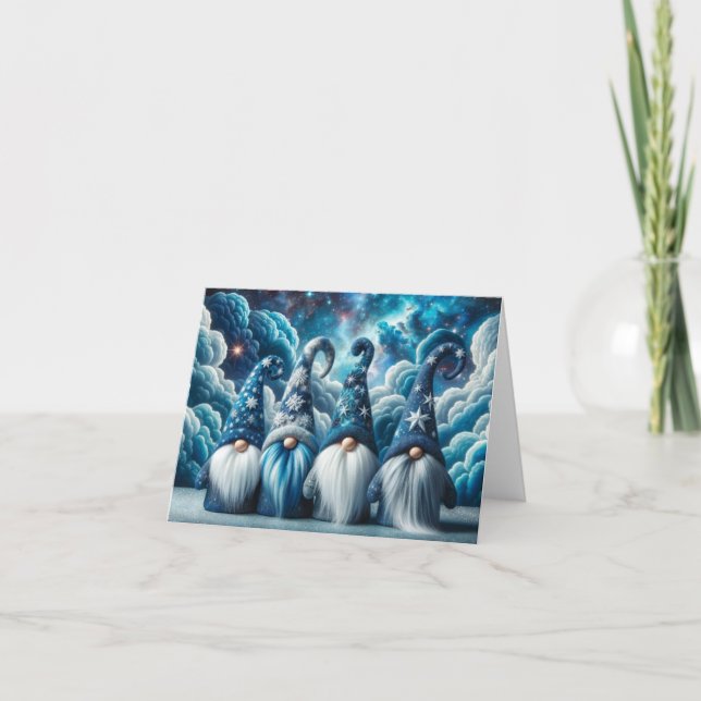 Carte De Remerciements Bleu et blanc Majestic Noël Gnomes Cosmique (Devant)