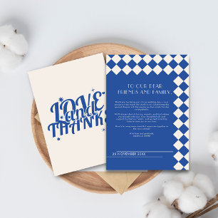Carte De Remerciements Bleu et crème Retro Bold Love & Thanks Mariage