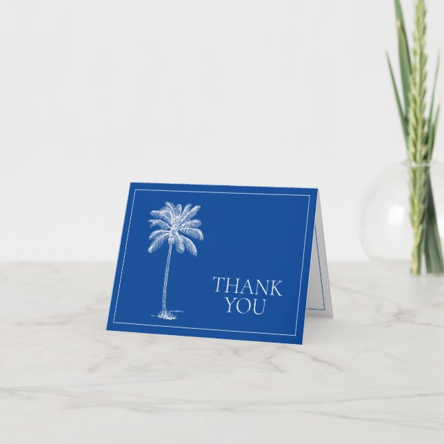 Carte De Remerciements Bleu et palmier blanc de la marine côtière (Devant)