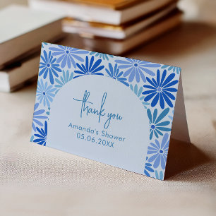 Carte De Remerciements Bleu et Turquoise Floral Super bébé plié