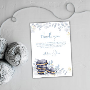 Carte De Remerciements Bleu Floral Bonjour Bébé Macaron Baby shower