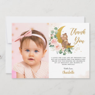Carte De Remerciements Bleu Floral Ours Crescent Moon Anniversaire Photo