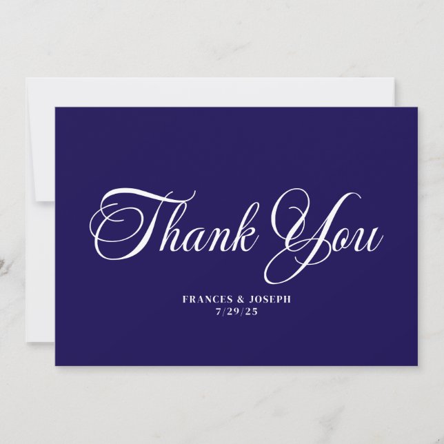 Carte De Remerciements Bleu foncé Beau Mariage de script officiel (Devant)