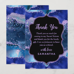 Carte De Remerciements Bleu foncé et violet Sweet sixteen d'agate océaniq