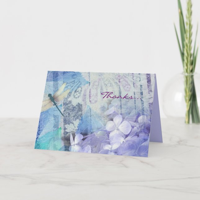 CARTE DE REMERCIEMENTS BLEU HYDRANGEA & LIBELLULE (Devant)
