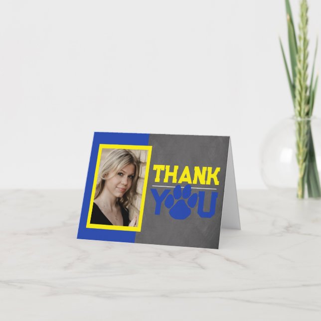 Carte De Remerciements Bleu & Jaune Empreinte de patte Graduation Pliage  (Devant)