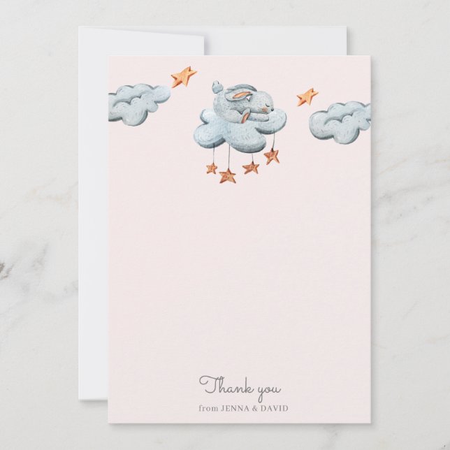 carte de remerciements bleu lapin mignon (Devant)
