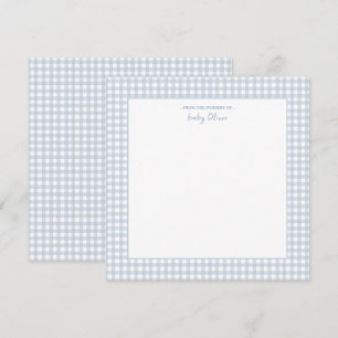 Carte De Remerciements Bleu mignon et blanc en vichy Carré bébé garçon