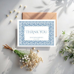 Carte De Remerciements Bleu poussiéreux floral vintage bordure bohème 