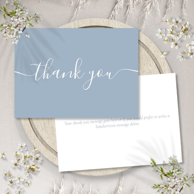Carte De Remerciements Bleu Poussiéreux Simple Moderne Élégant Script (Dusty Blue Simple Modern Elegant Script Thank You Card)