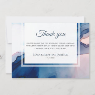 Carte De Remerciements ~ Bleu rose AR17 Aquarelle Elégant Mariage tendanc