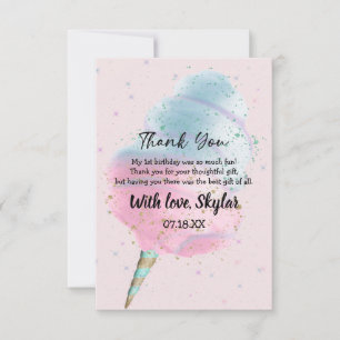 Carte De Remerciements Bleu rose Coton Bonbon BronzeParties scintillant o