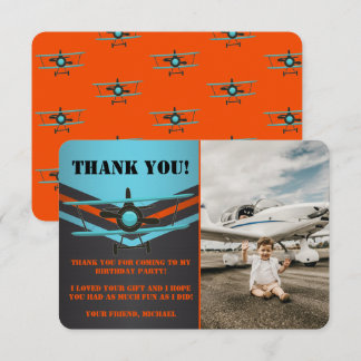 Carte De Remerciements Bleu, Rouge, Avion Photo Anniversaire