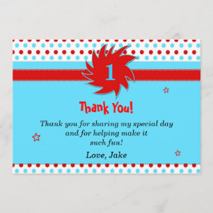 Carte de remerciements bleu rouge de pois