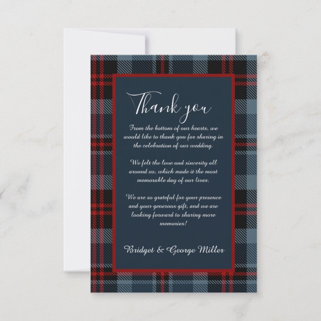 Carte De Remerciements bleu rouge noir écossais celtique tartan motif (Devant)