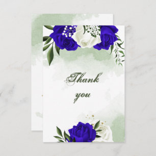 Carte De Remerciements bleu royal et fleurs blanches verdure