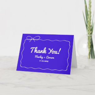 Carte De Remerciements Bleu Royal Moderne Main Lettré Mariage plié
